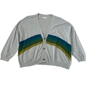 Natural Life Live Happy‎ Cotton Cardigan Sweater in Gray Green Blue Rainbow SZ M